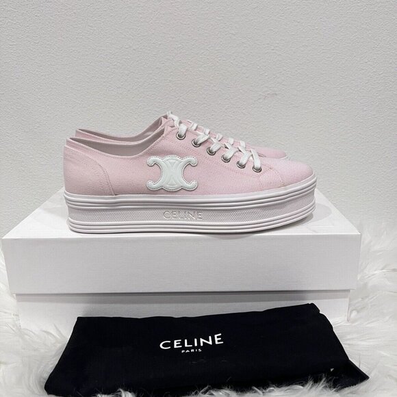 CELINE Jane Triomphe Patch Platform Block Wedge Trainer Low Top Sneakers 39/40 - Picture 9 of 11